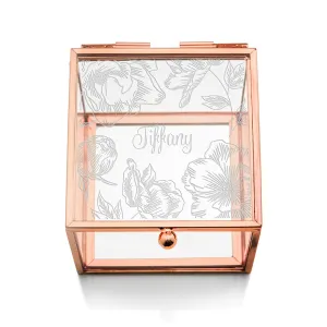 Floral Etching Personalized Rose Gold and Glass Jewelry Box