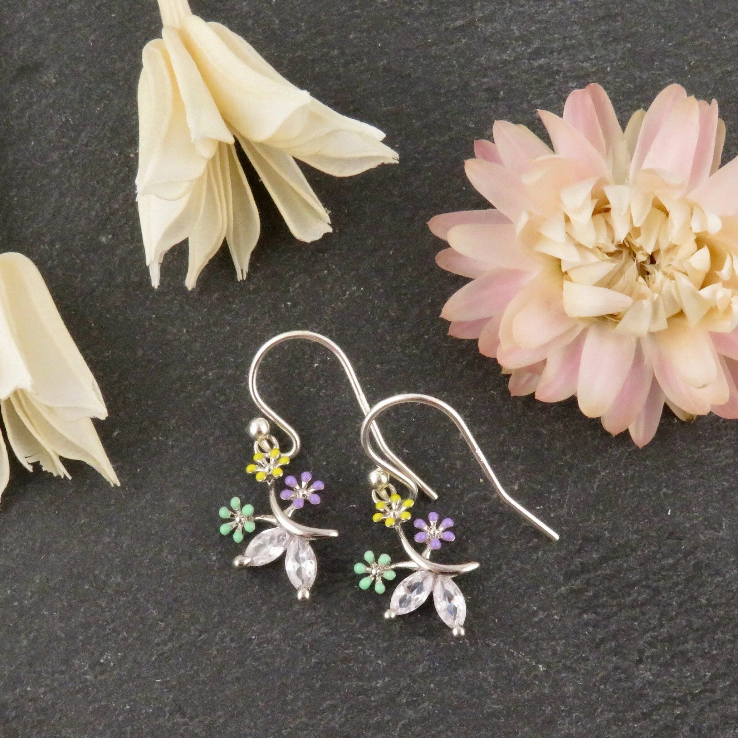 Flower Bouquet Earrings - Silver