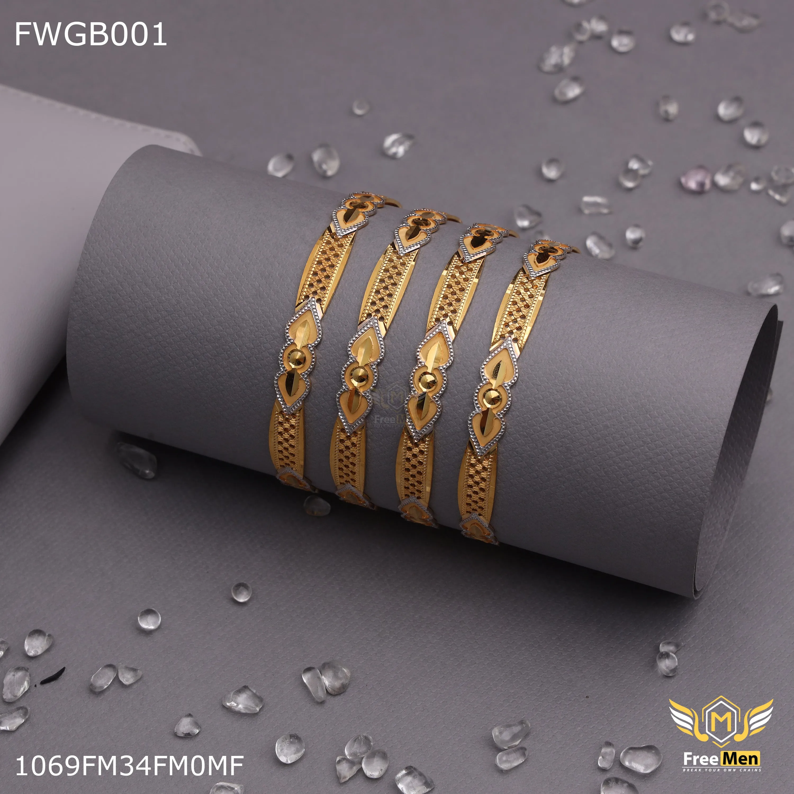 Freemen 1MG Designer bangles with rhodium and gold plated for women - FWGB001