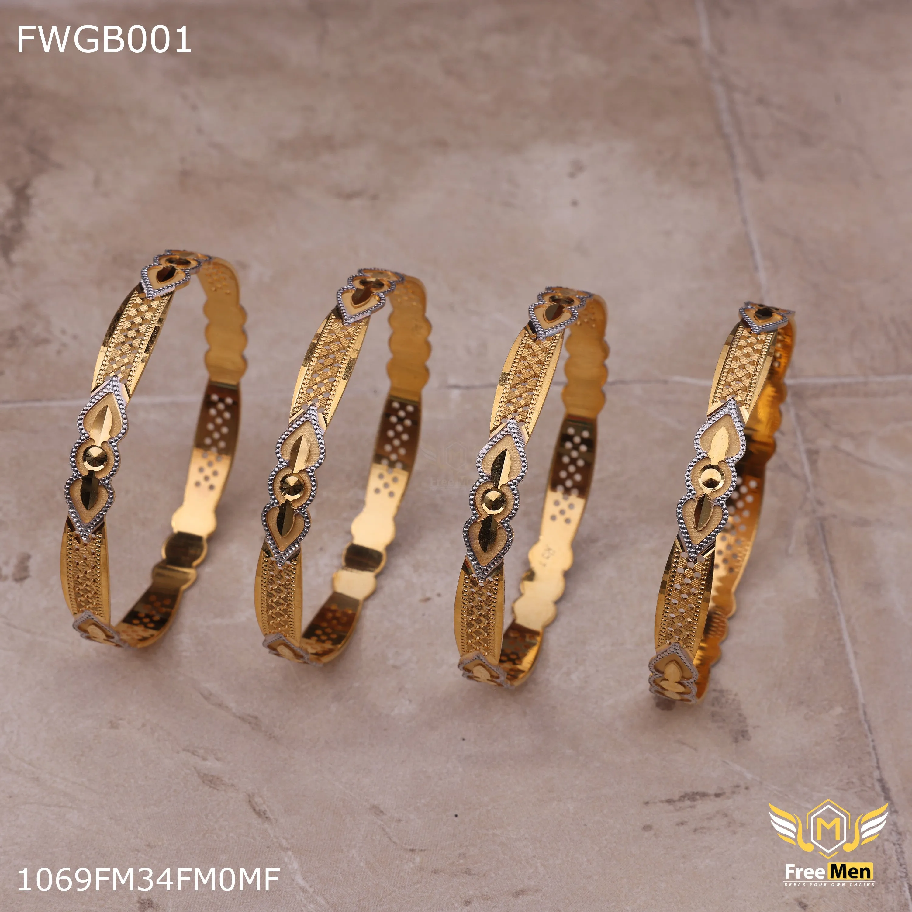 Freemen 1MG Designer bangles with rhodium and gold plated for women - FWGB001