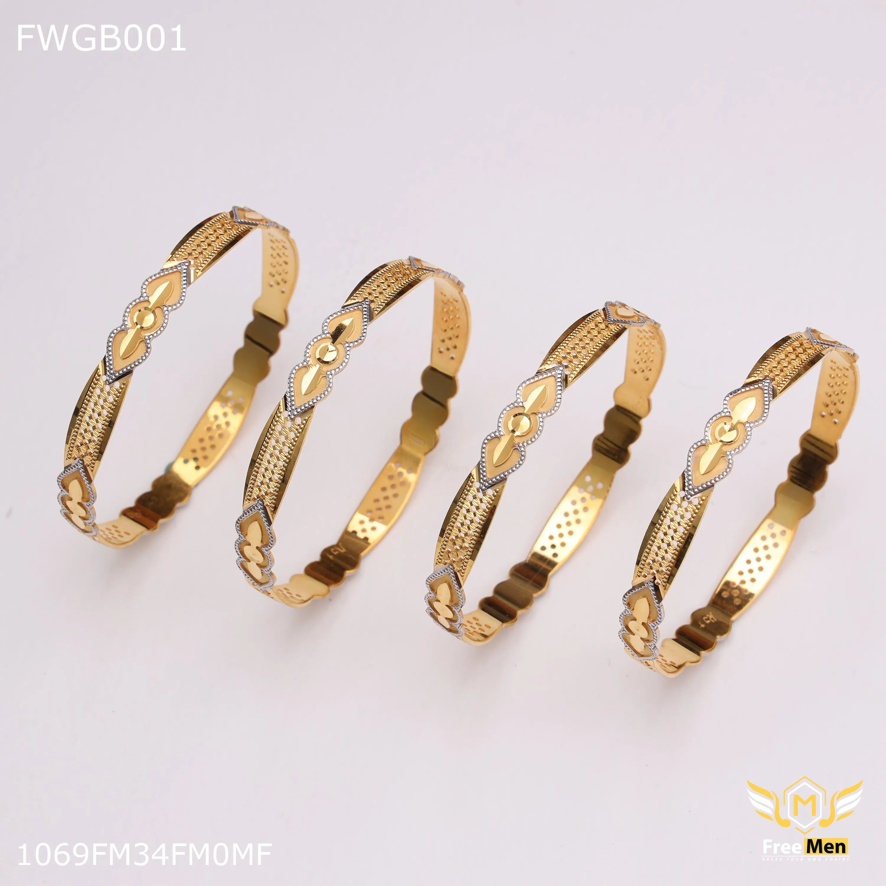 Freemen 1MG Designer bangles with rhodium and gold plated for women - FWGB001