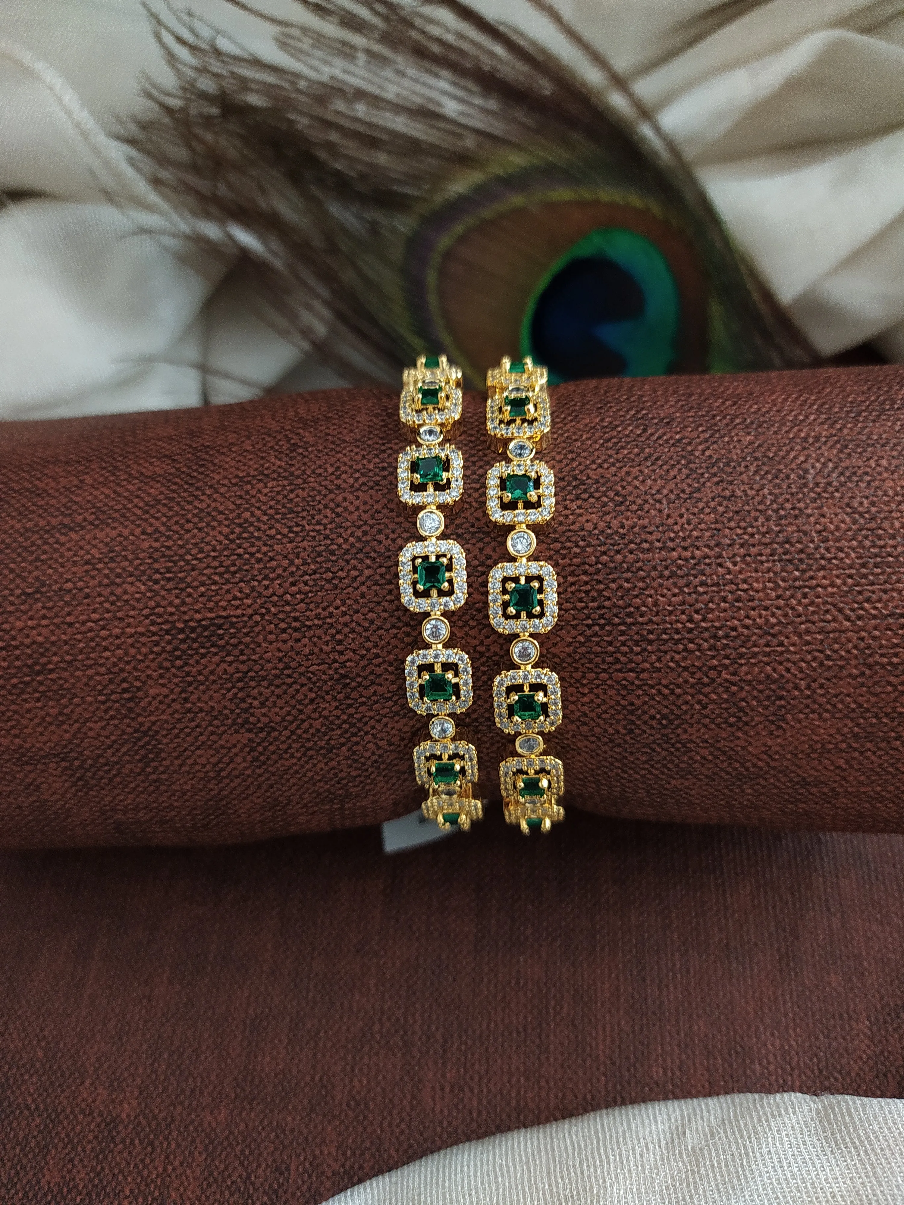 Glamorous Gold Plated Ruby & Green Zircon Bangles