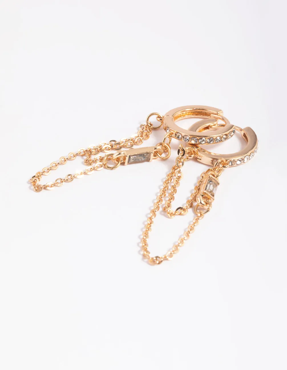 Gold Diamante Drape Chain Huggie Hoop Earrings