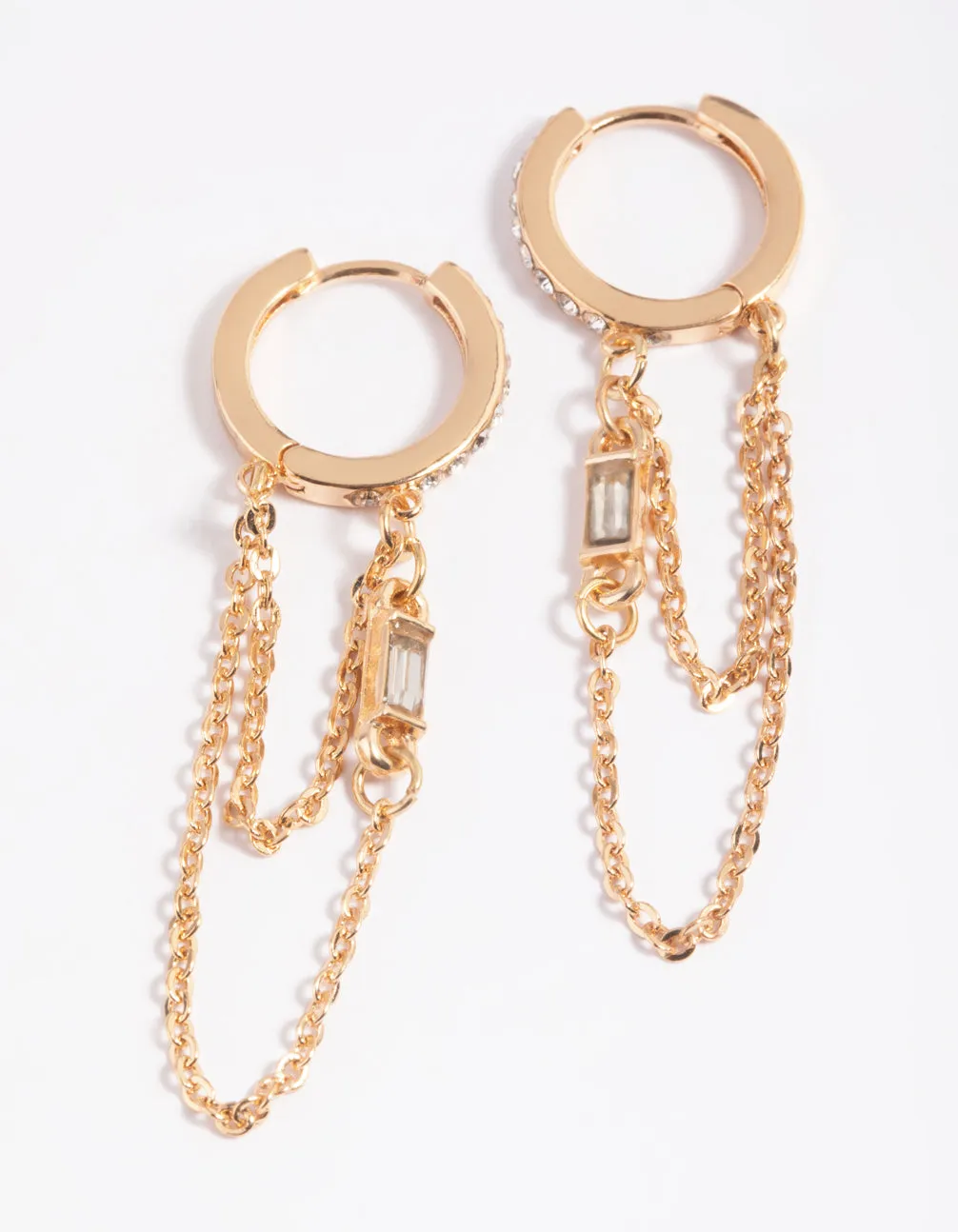 Gold Diamante Drape Chain Huggie Hoop Earrings