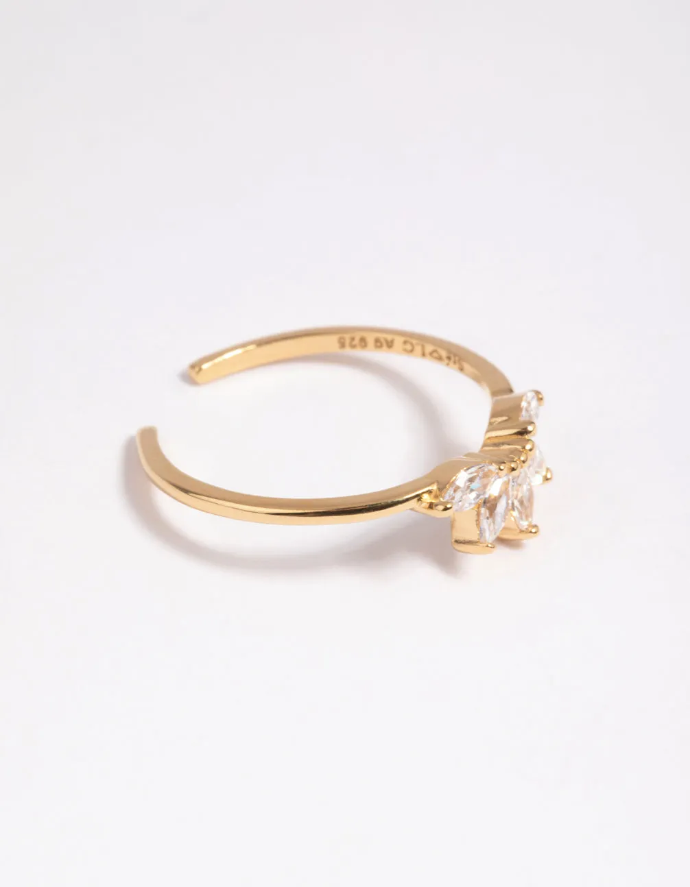 Gold Plated Sterling Silver Fan Diamante Ring