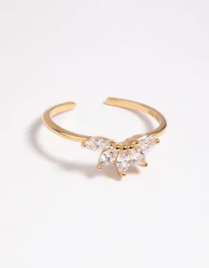 Gold Plated Sterling Silver Fan Diamante Ring