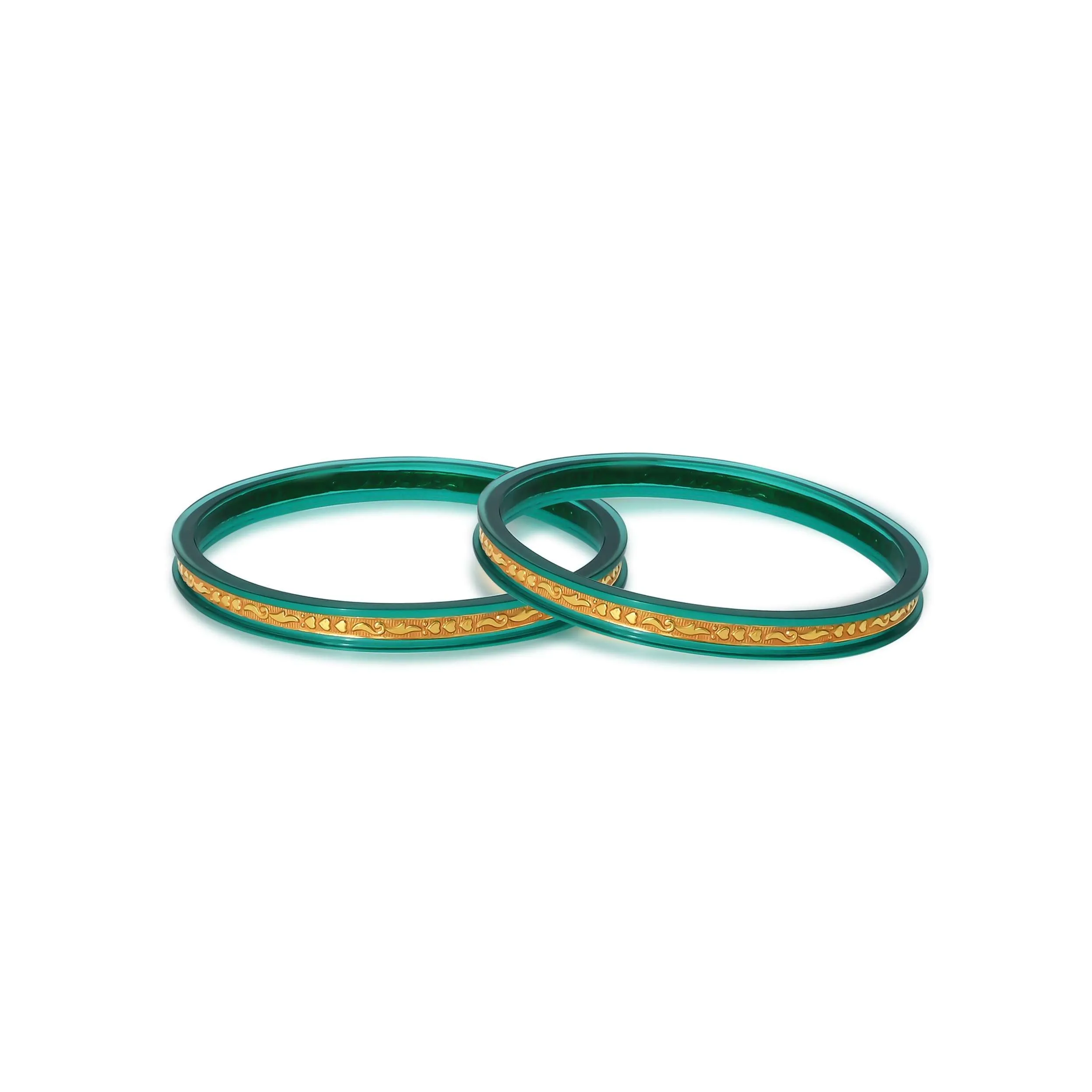 Gold Small Unique Design Dark Green Bangle