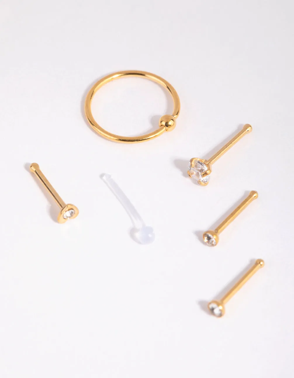 Gold Surgical Steel Mix Stud Ring Nose 6-Pack