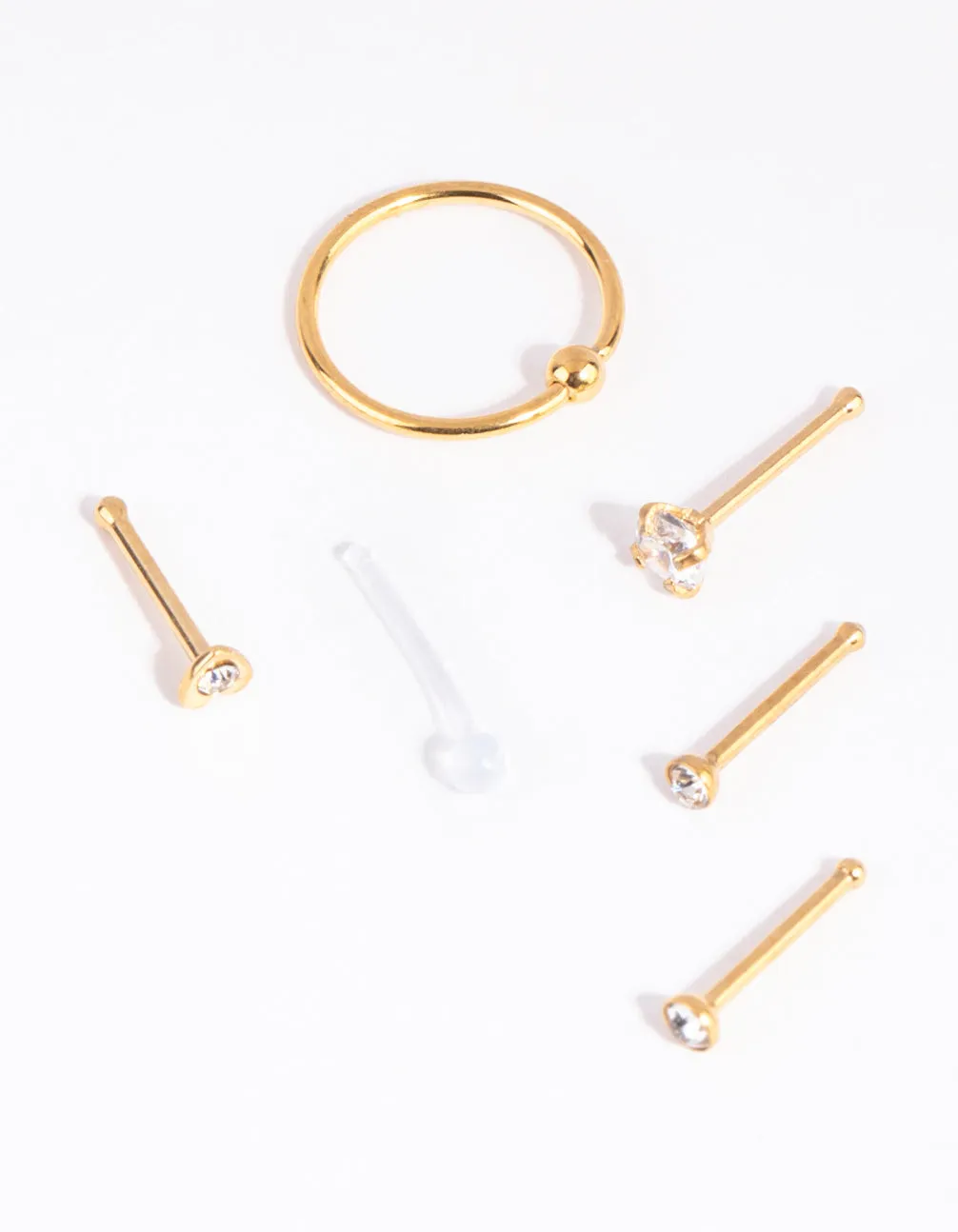 Gold Surgical Steel Mix Stud Ring Nose 6-Pack