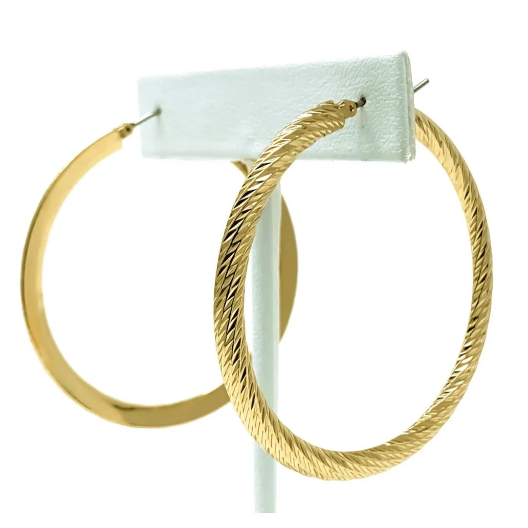 Gold Twisted Rope Hoop Earrings With Flat Back