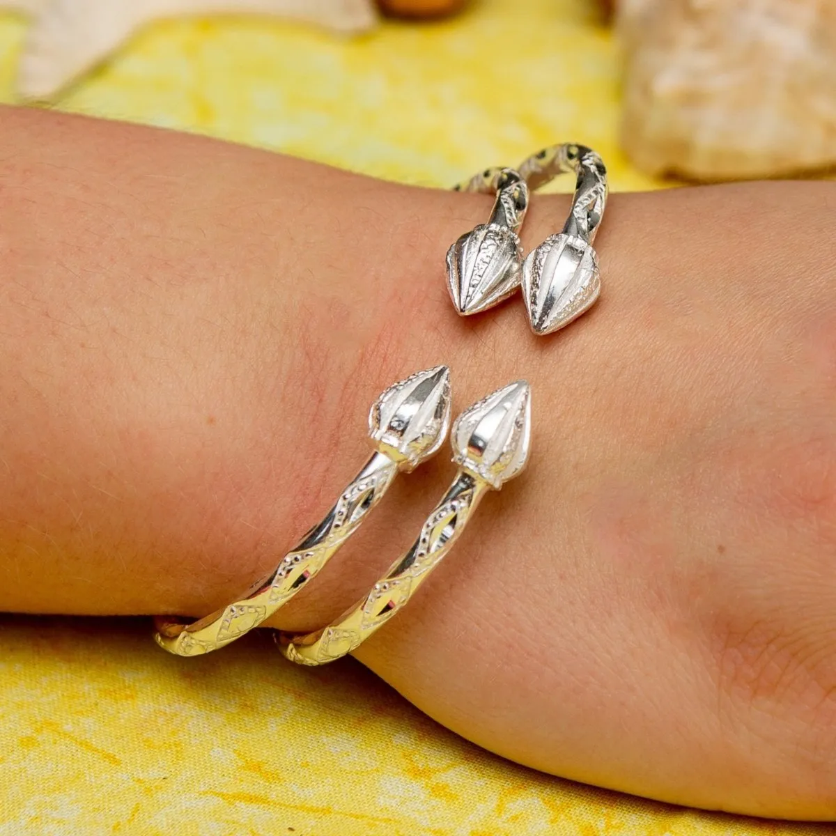 Heavy Cocoa Pod Bangle with Diamante Pattern