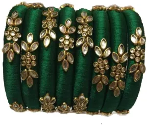 IJYA Sihan Handicrafts Kundan Work Silk Thread Bangle Kada For Women Girls 8 PC Set Wedding & Festive Occasion(Multicolor) (DG, 2.6)