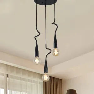 Industrial Style Black Iron Pendant Lamp with Cascading Open Bulb Design - 3 to 10 Heads