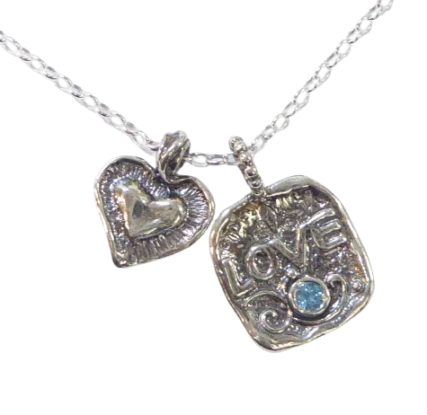 Inspirational Jewelry, Sterling Silver necklace, love necklace,  Blue topaz zircon necklace, Gift of love for her