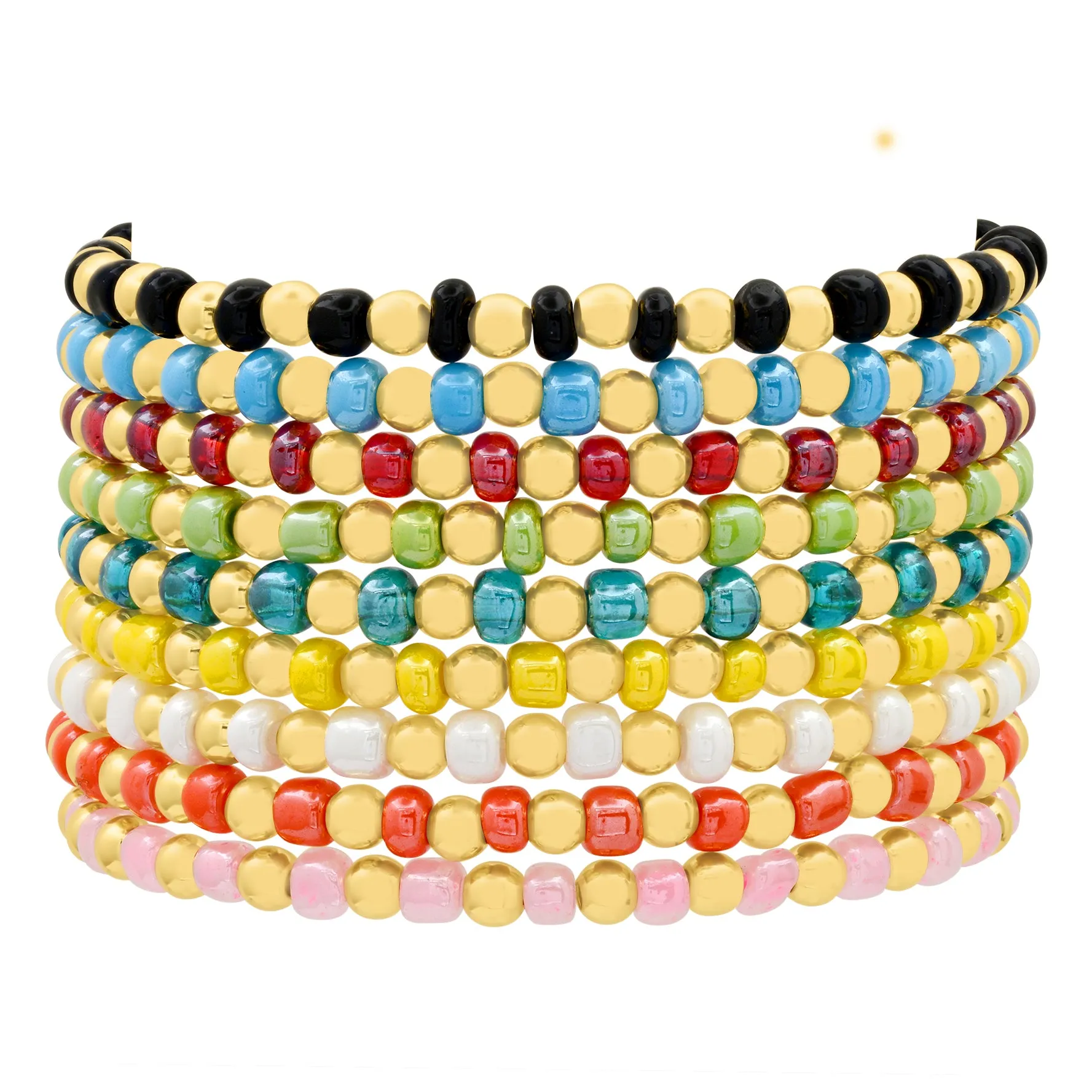 IRIDESCENT BALL STRETCH BRACELET GOLD & WHITE