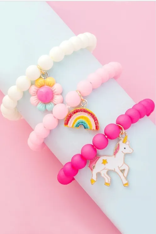 Kids Unicorn Rainbow Beaded Bracelet Trio Set