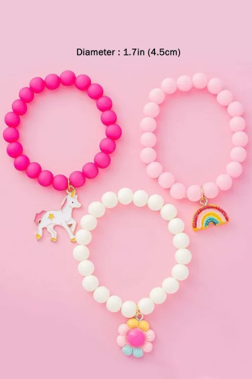 Kids Unicorn Rainbow Beaded Bracelet Trio Set