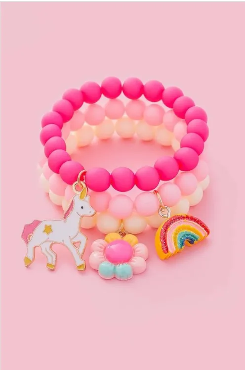 Kids Unicorn Rainbow Beaded Bracelet Trio Set