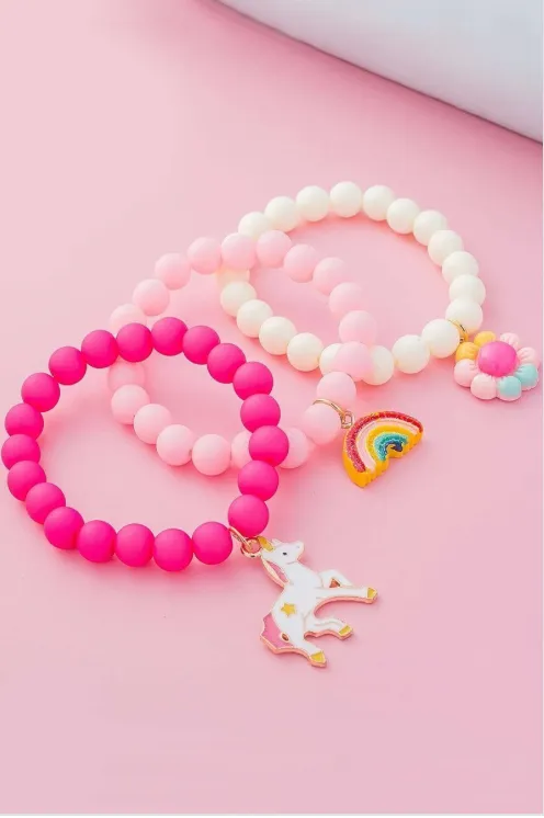 Kids Unicorn Rainbow Beaded Bracelet Trio Set