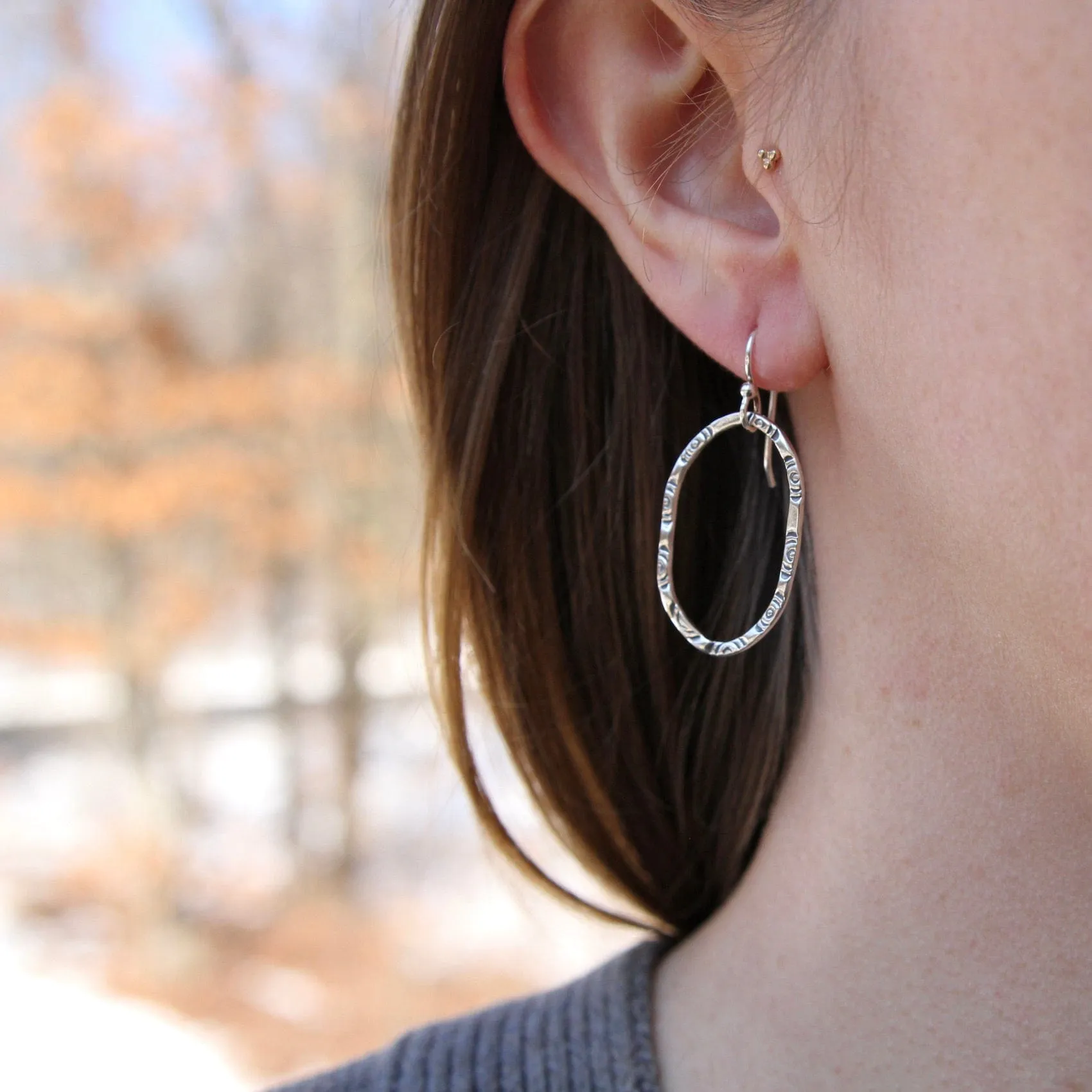 Large Etched Oval Earrings