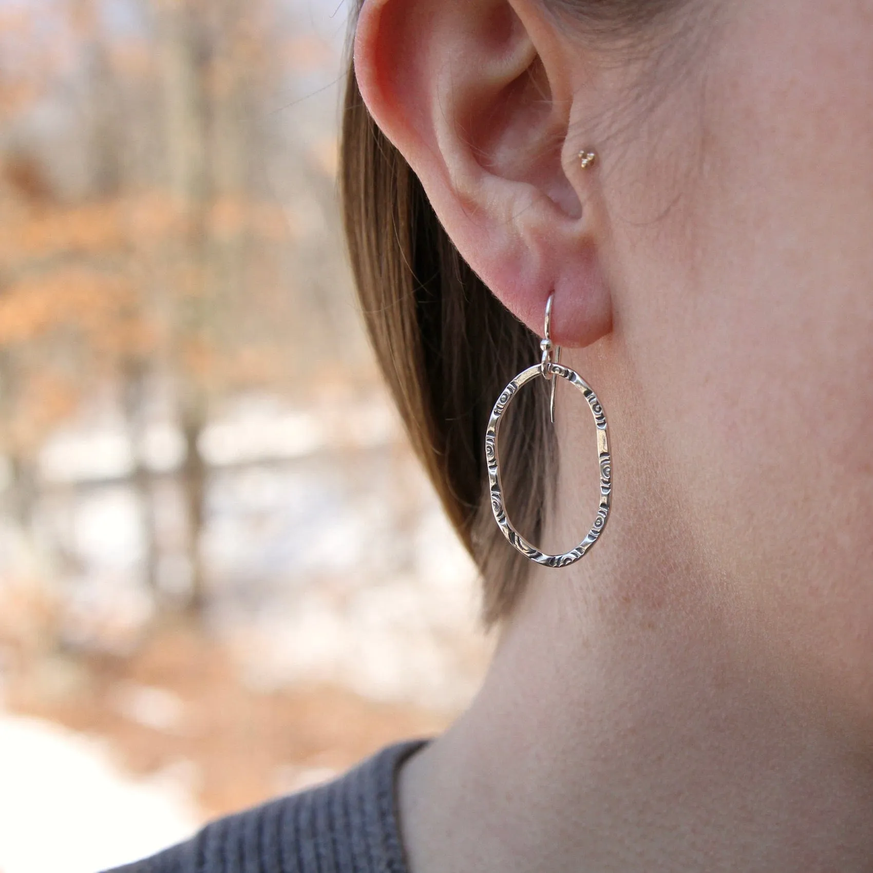 Large Etched Oval Earrings