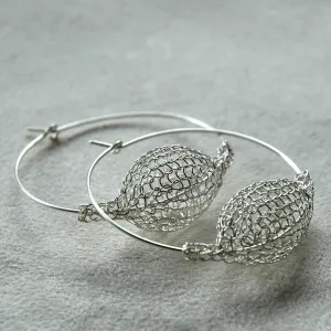 Large Silver Hoop Earrings , Bubble Pod Hoops