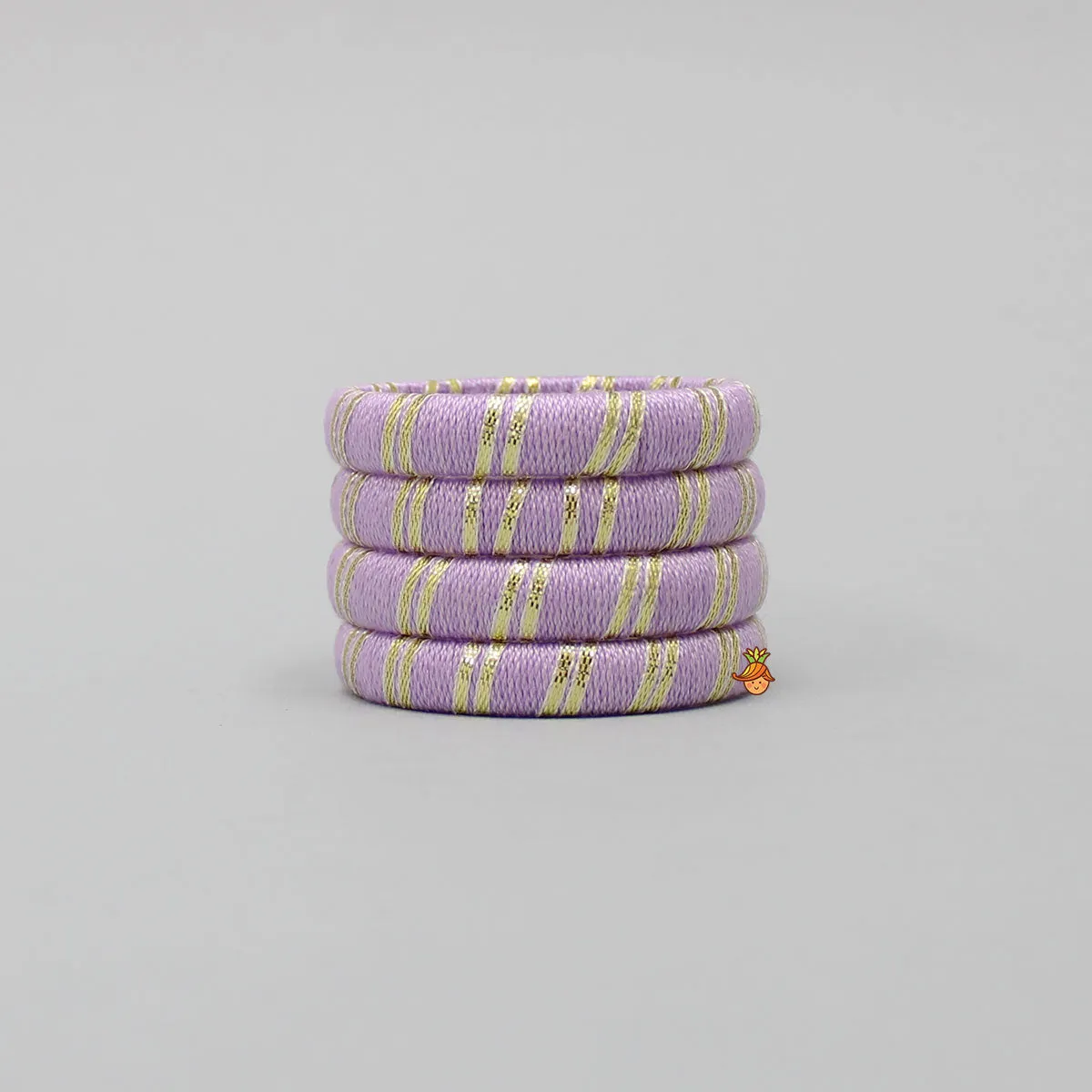 Lavender Thread And Gota Lace Work Bangle - Set Of 4