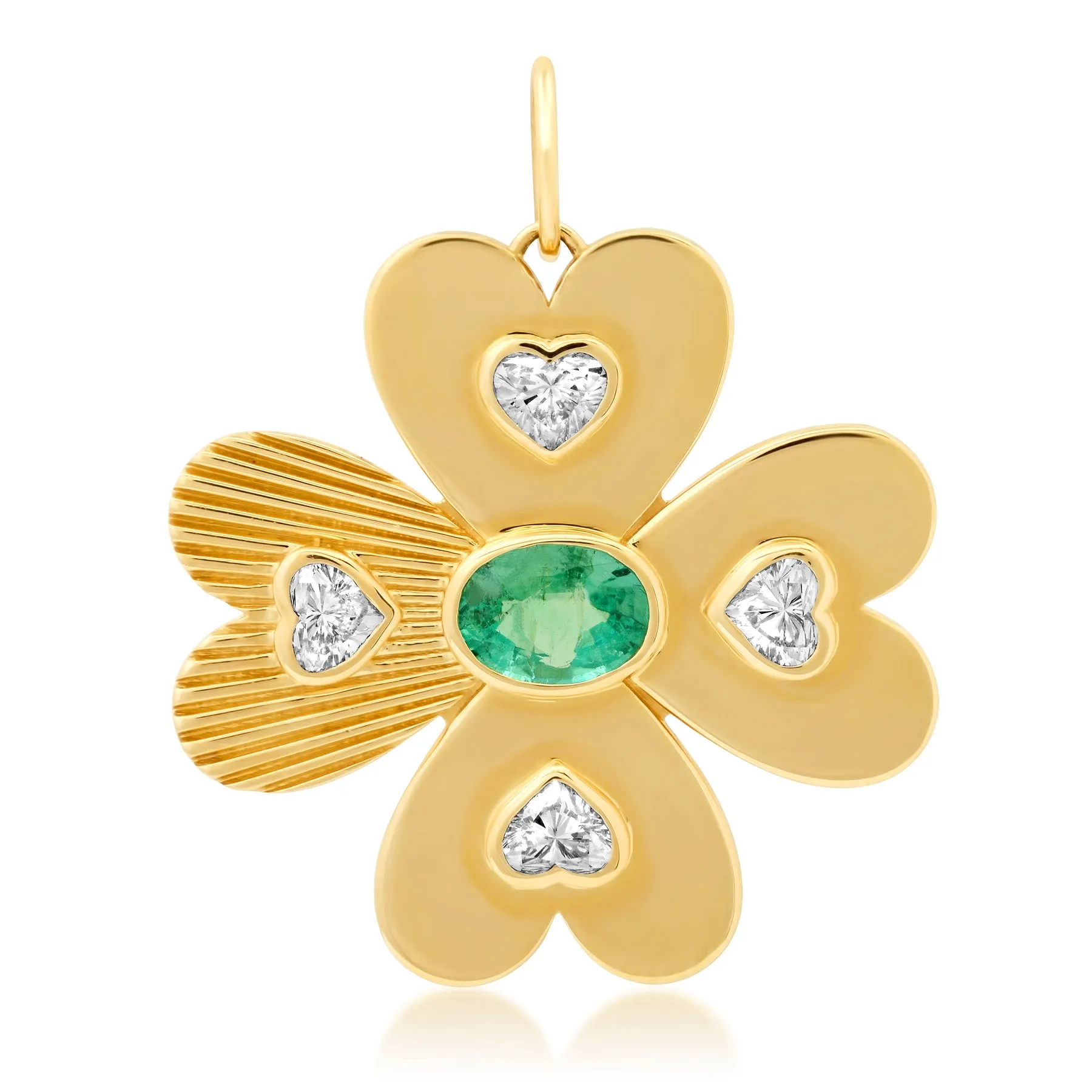 LUCKIEST EMERALD & DIAMOND HEART CLOVER PENDANT, 14KT GOLD