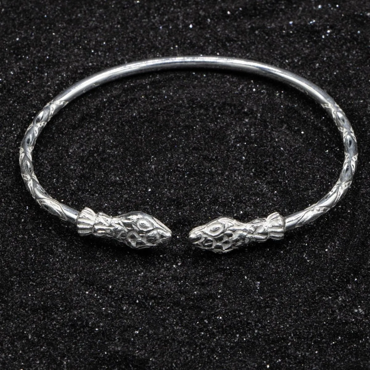 Medium Snake Heads Bangle with Diamante Pattern