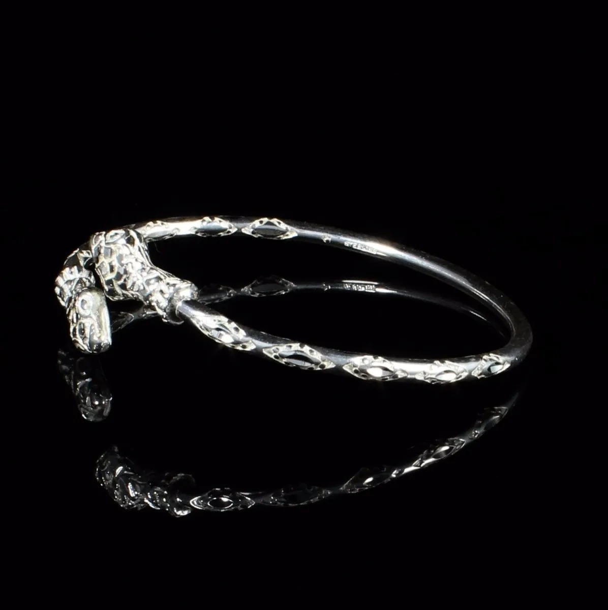 Medium Snake Heads Bangle with Diamante Pattern