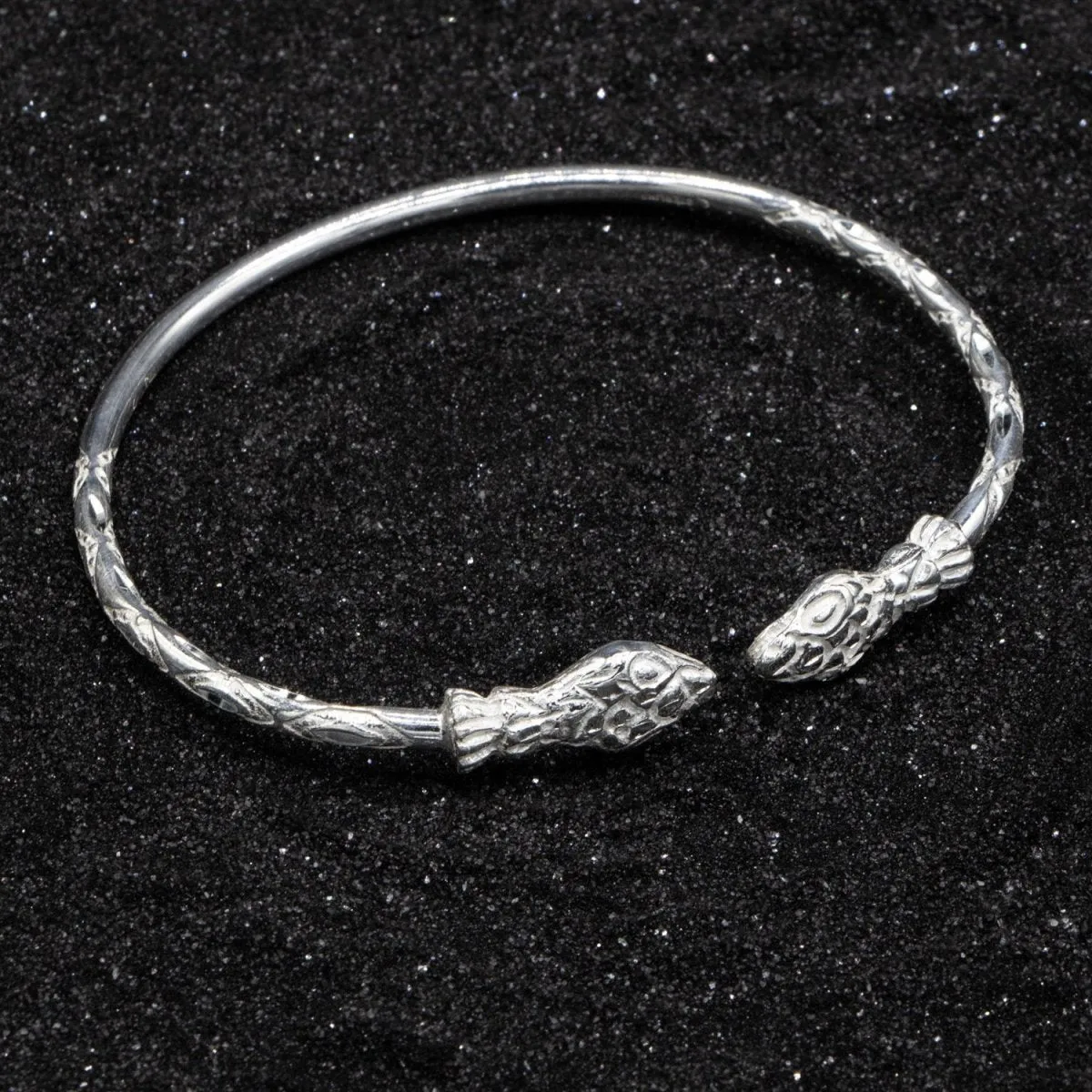 Medium Snake Heads Bangle with Diamante Pattern