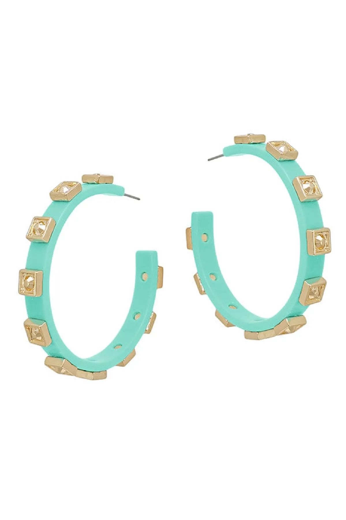 Mint and Gold Stud Acrylic Hoops