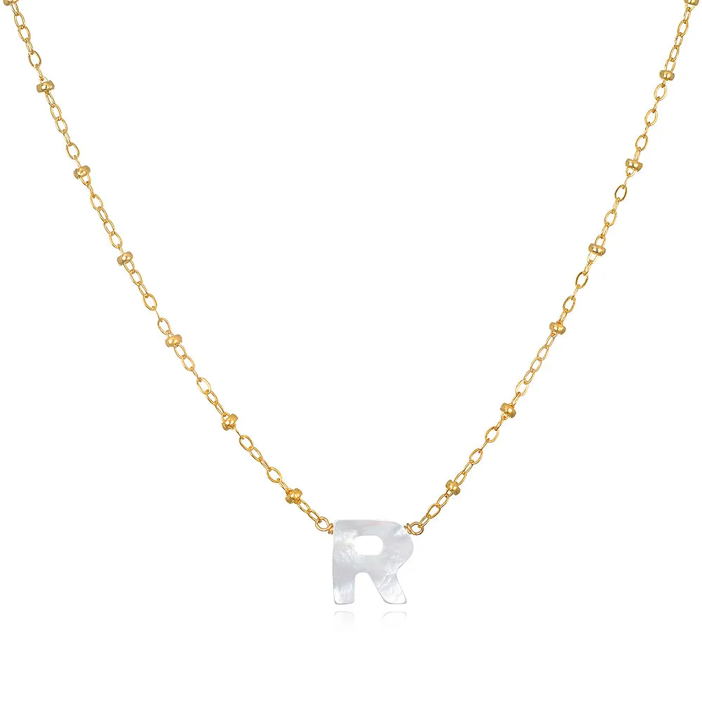 Mother of Pearl Initial Necklace-gold