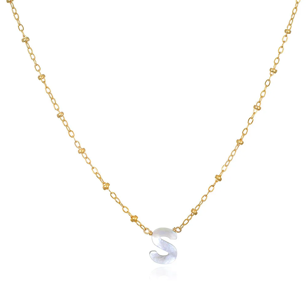 Mother of Pearl Initial Necklace-gold