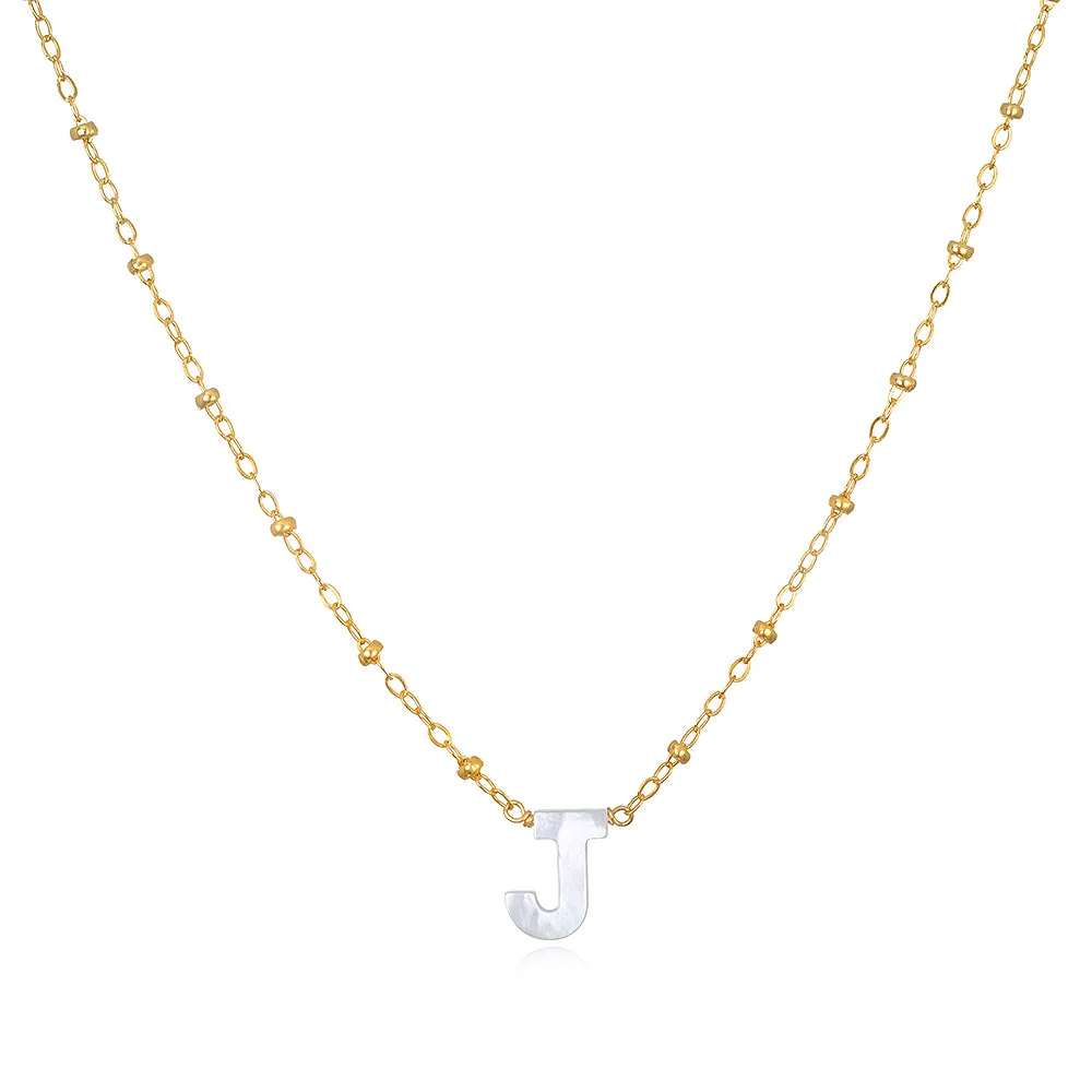 Mother of Pearl Initial Necklace-gold