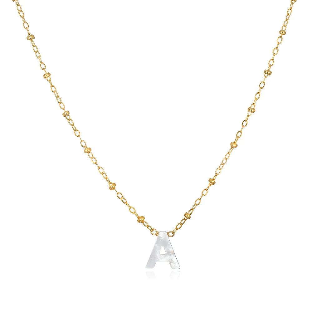 Mother of Pearl Initial Necklace-gold