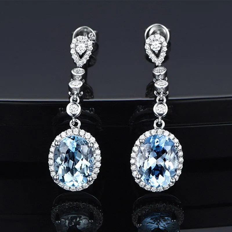 Natural Aquamarine Luxury Drop Earrings - 925 Sterling Silver