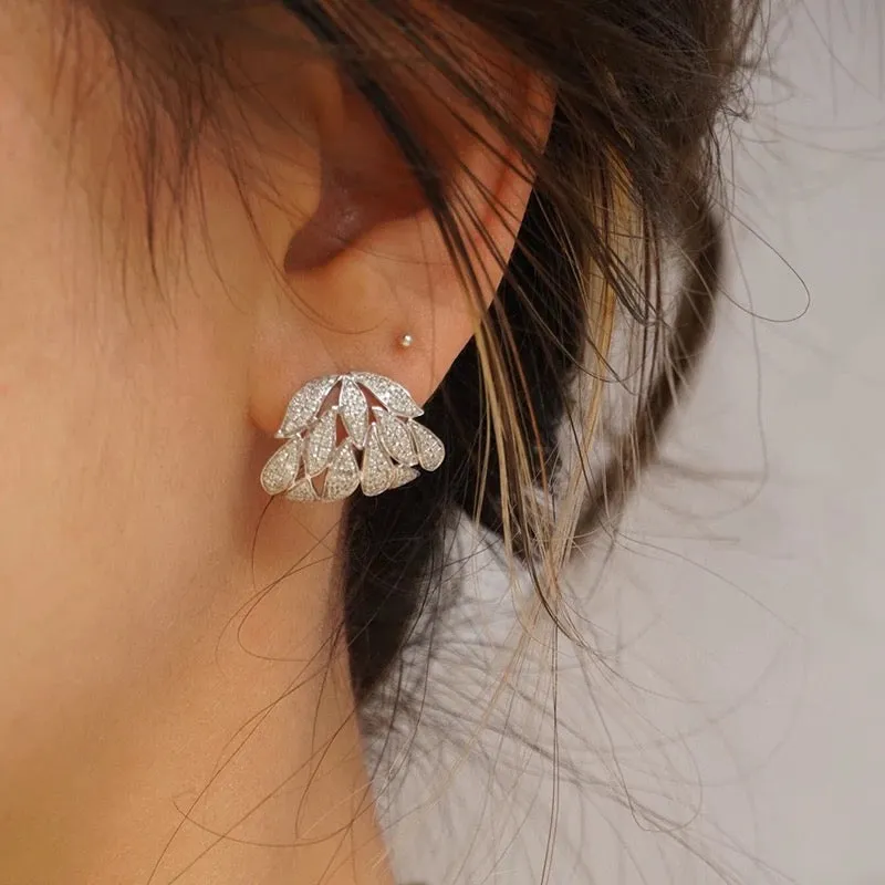 Needle Full Drill Tiny Zirconia Leaf Shaped Earrings S4625367