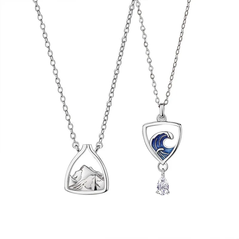 Ocean and Mountain Distance Relationship Necklaces Set