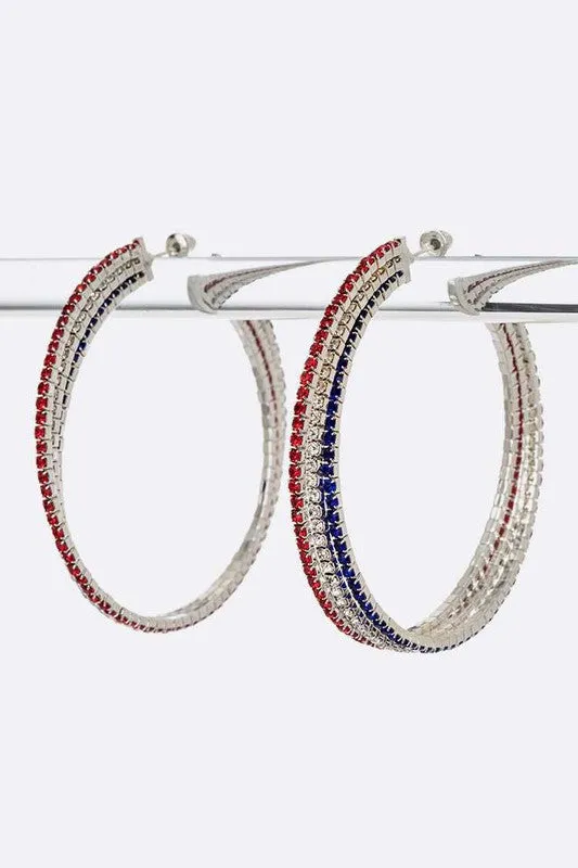 Patriotic Elegance Rhinestone Hoops