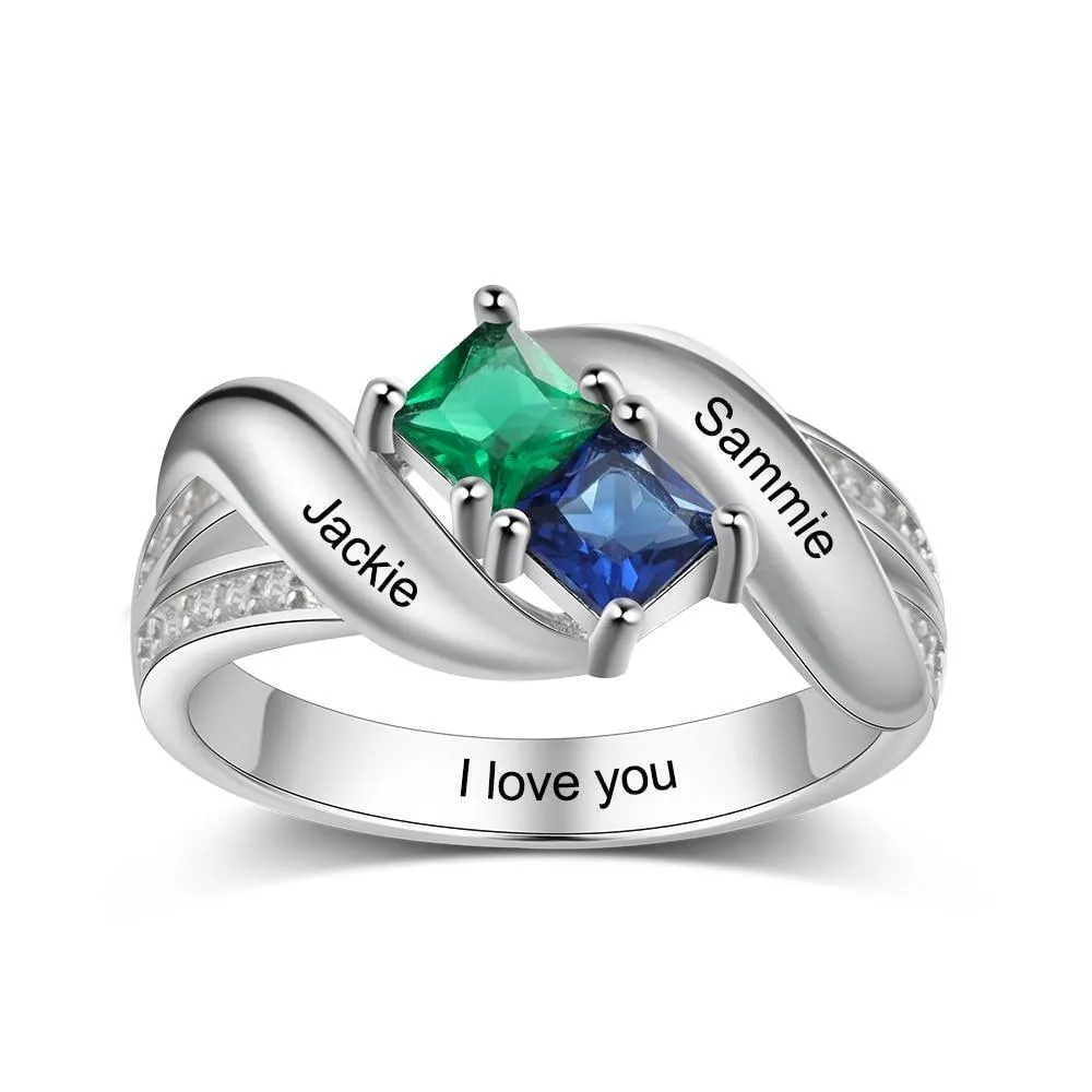 Personalized 925 Sterling Silver Promise Ring Custom Square Birthstone Band