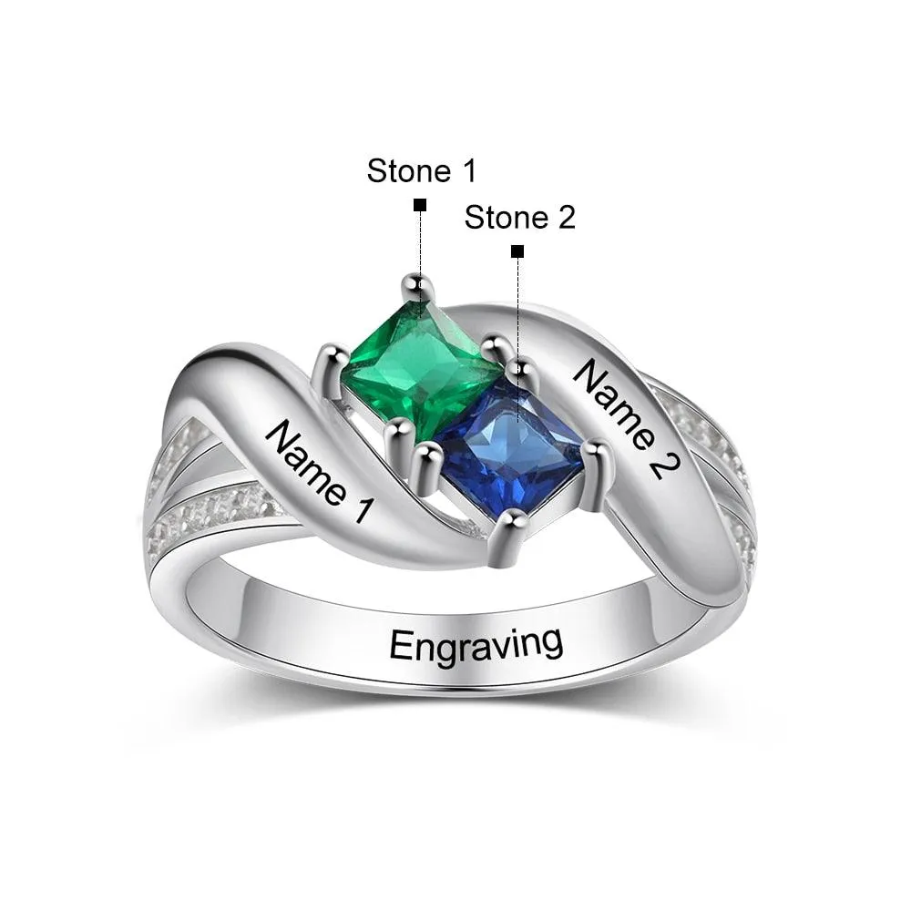 Personalized 925 Sterling Silver Promise Ring Custom Square Birthstone Band