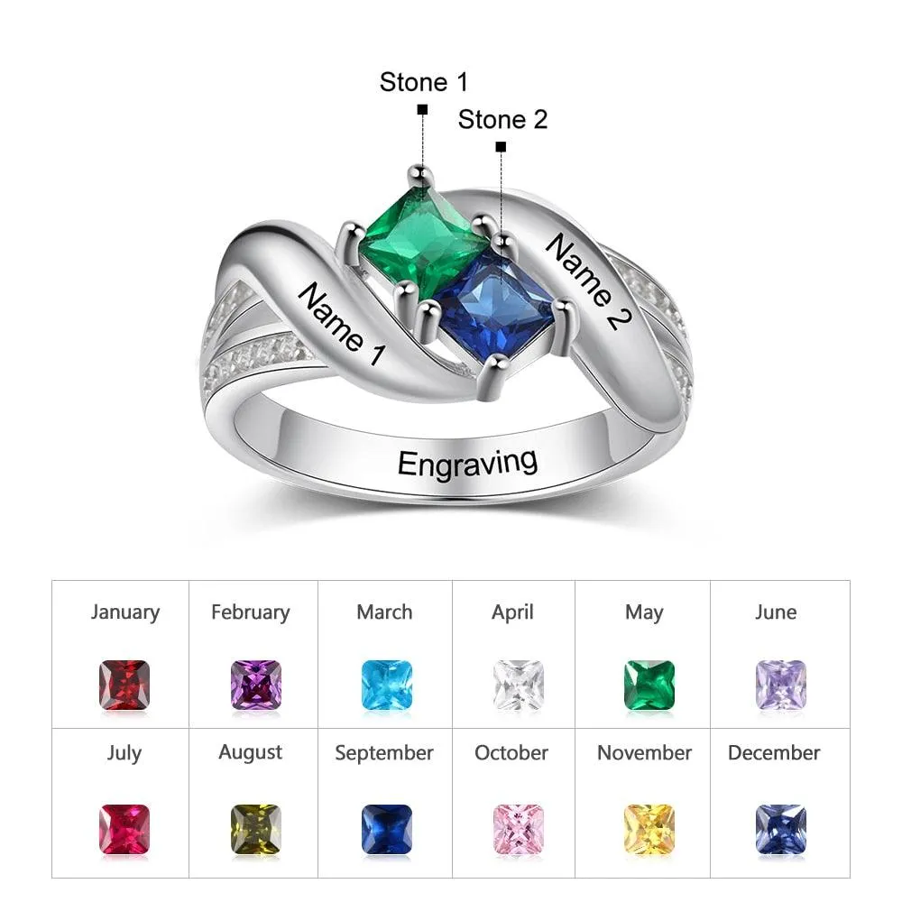 Personalized 925 Sterling Silver Promise Ring Custom Square Birthstone Band