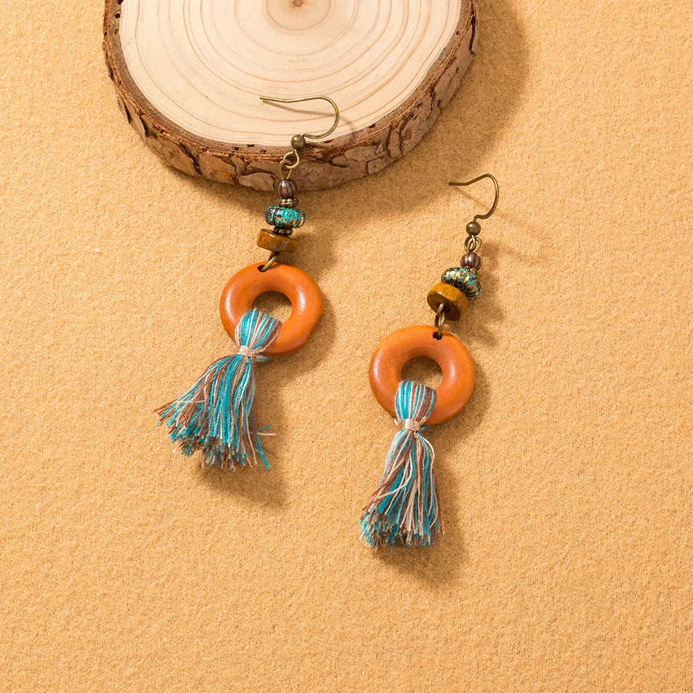 Personalized Fashion Wild Long Tassel Earrings Creative Wood