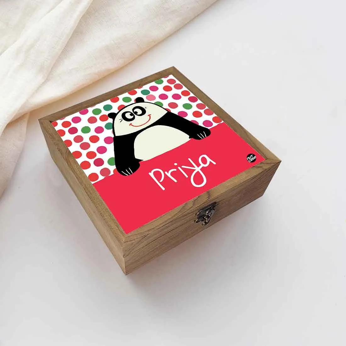 Personalized Jewellery Makeup Storage Box Wooden - Panda