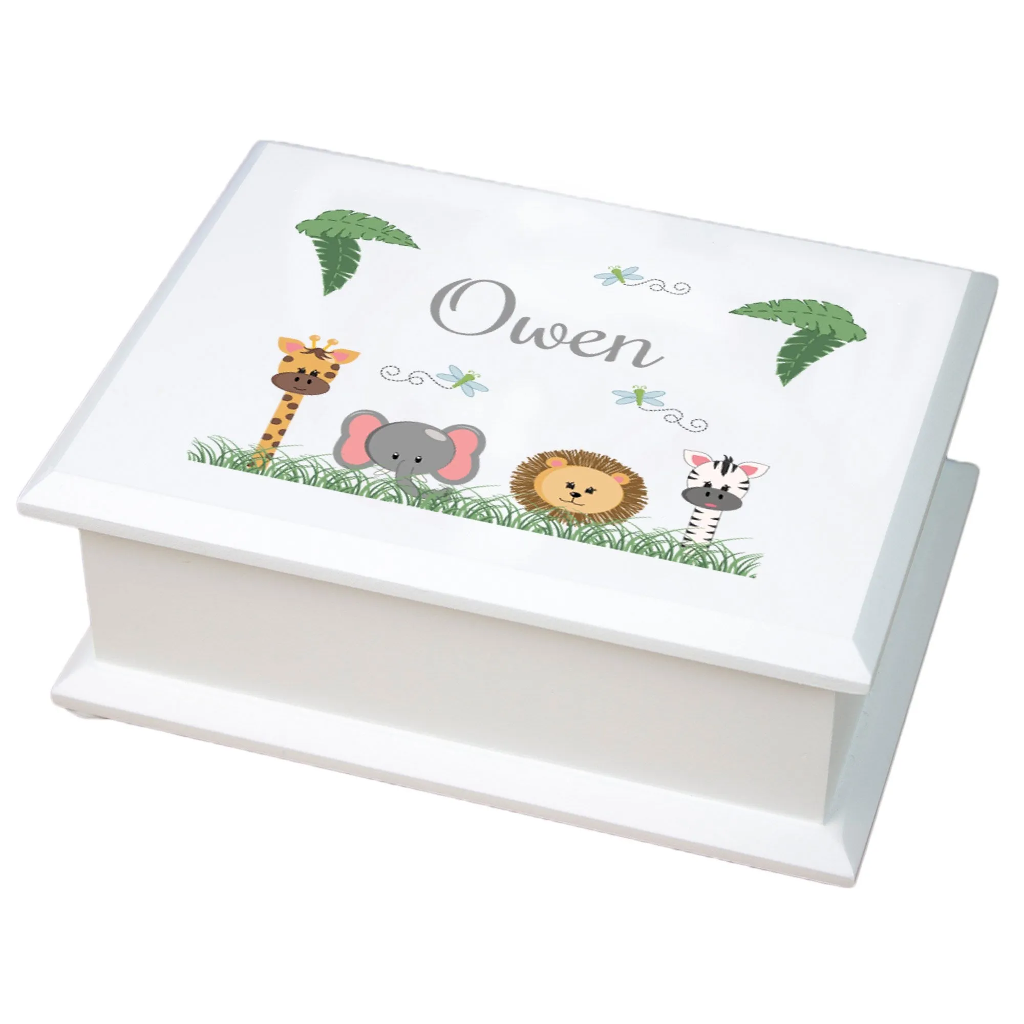 Personalized Safari Animals Lift Top Jewelry Box