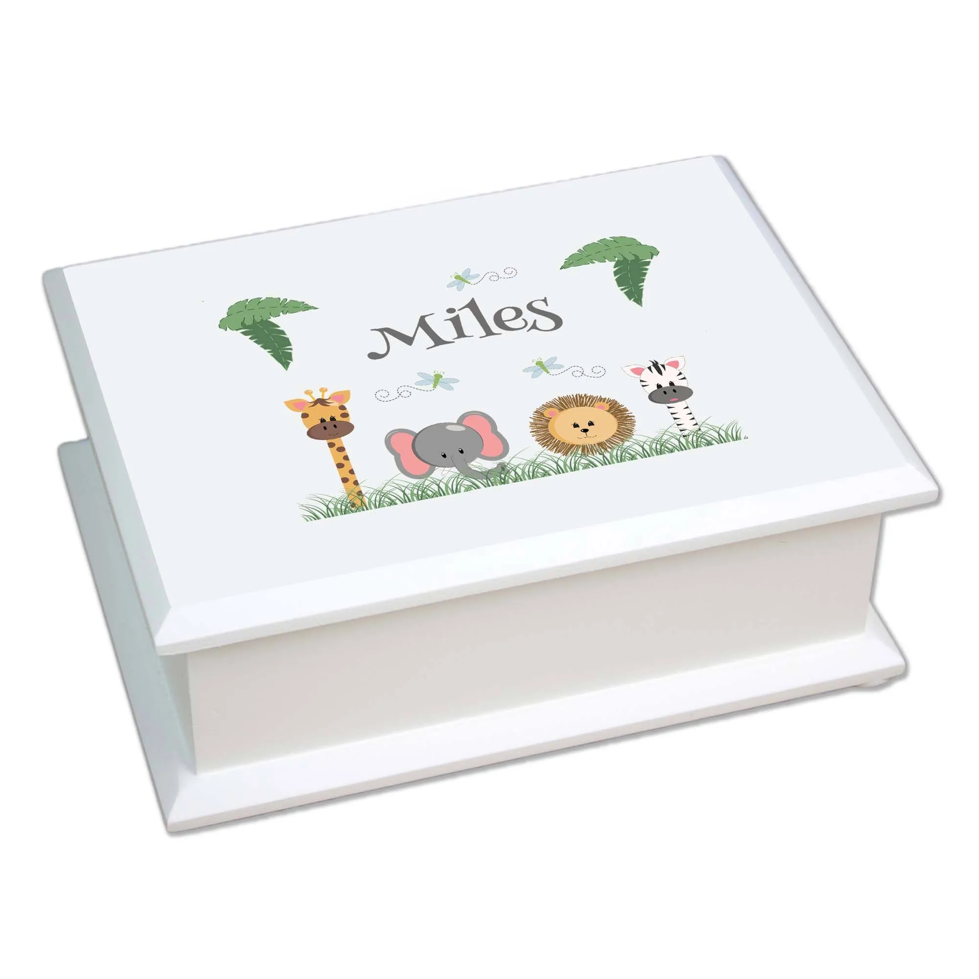 Personalized Safari Animals Lift Top Jewelry Box