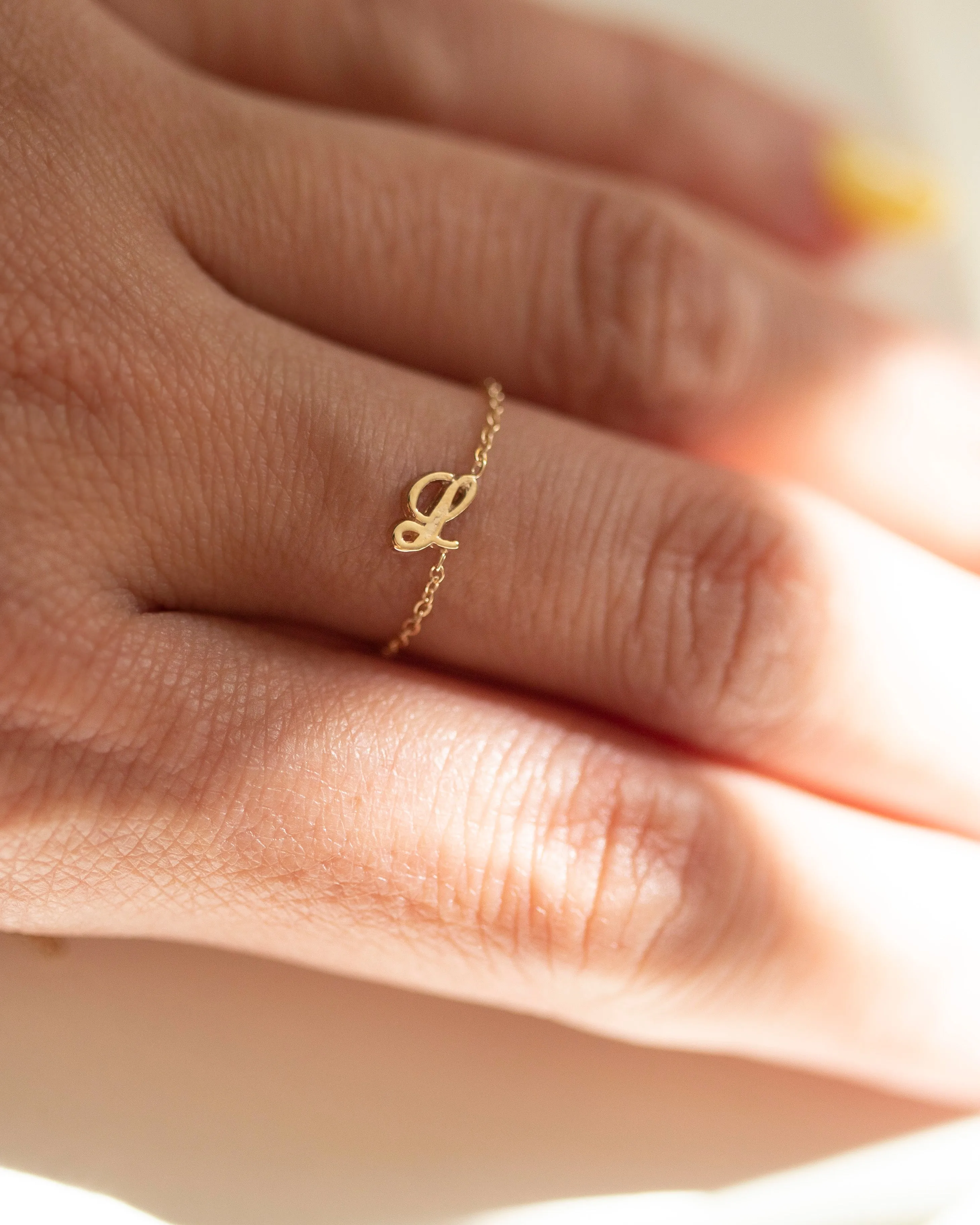 Personalized script letter ring