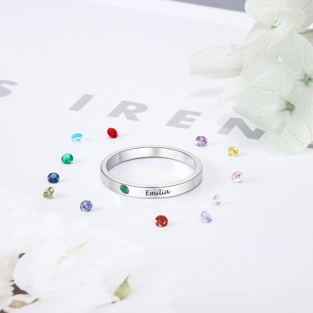 Personalized Sterling Silver Ring - One Custom Name - One Custom Birthstone - Customized Gifts