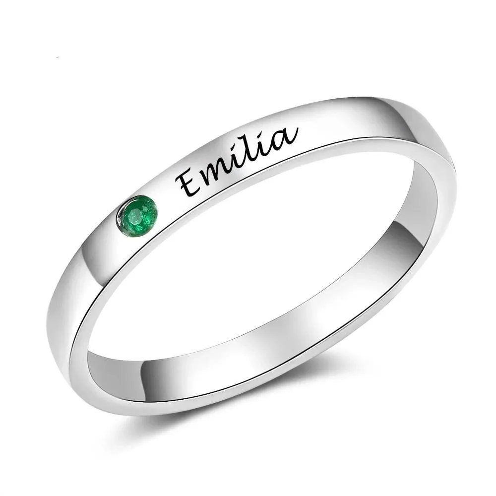 Personalized Sterling Silver Ring - One Custom Name - One Custom Birthstone - Customized Gifts